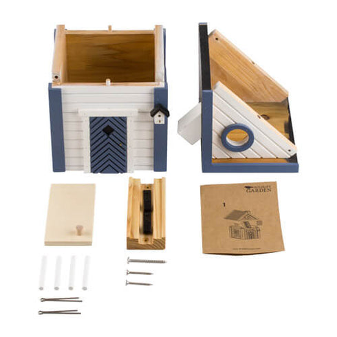 Talomallinen ruokinta ja linnunpönttö, valkoinen ja sininen, WG103 - lentoaukko 32mm